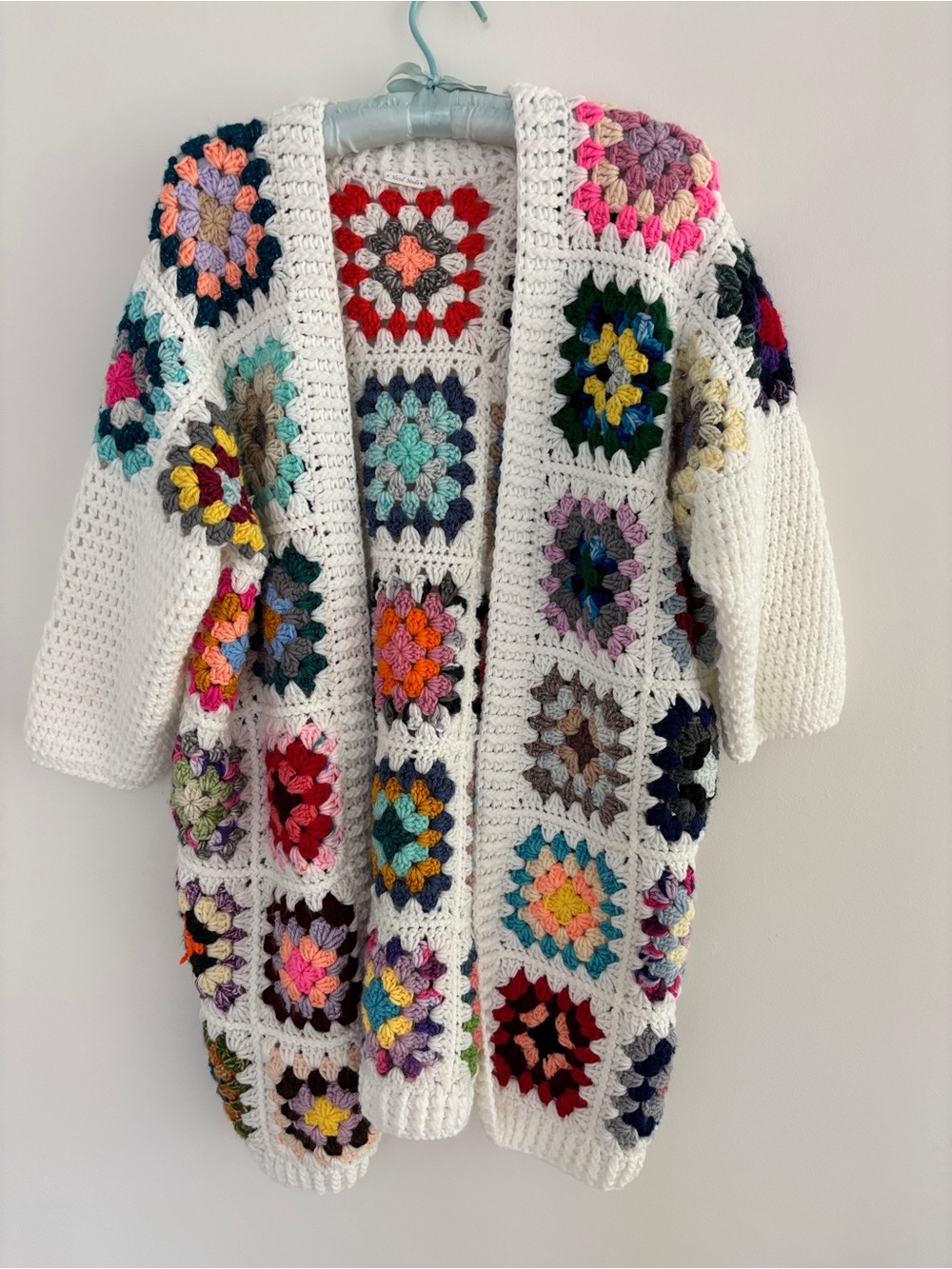 Handmade White Crochet Granny Square Cardigan Jacket